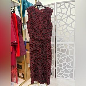 Michael Kors Burgundy Leopard Print Dress w/ Shoulder Pads